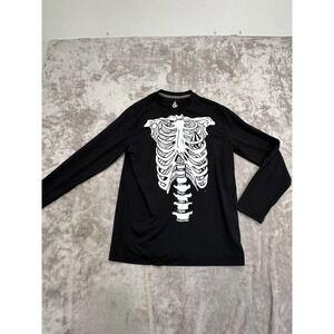 Volcom Rash Guard SPF 50+‎ Kids Large Skeleton Black Long Sleeve EUC
